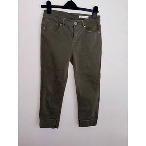 J.Jill Authentic Fit Cropped Jeans 4 Olive Green Excellent Raw Hem Stretch